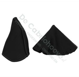 MX5 Lever and handbrake cover leather (black with white stitching)